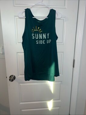 Active Basic Women's Dark Green 'Sunny Side Up' Muscle Tee with Gold Accent